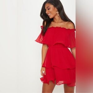 PrettyLittleThing Red Ruffle Dress